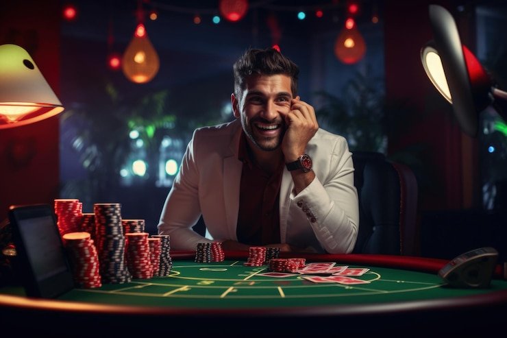 Meja Casino Hold'em live dengan dealer profesional dan multi-kamera di gobanbet